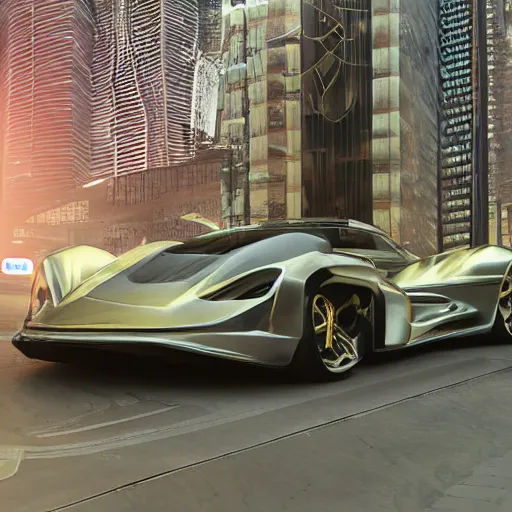 Image similar to car : motherboard forms in the style of zaha hadid architecture sci-fi futuristic setting ultra realistic photography, keyshot render, octane render, unreal engine 5 render , high oiled liquid glossy specularity reflections, ultra detailed, golden hour 4k, 8k, 16k in the style ofblade runner 2049 Cyberpunk 2077 ghost in the shell thor 2 marvel film : tilt shift: sharp focus