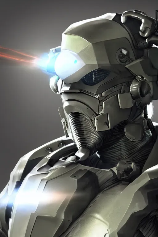 Image similar to cyber cyborg ninja mask helmet metal gear solid artic suit swat commando, global illumination ray tracing hdr fanart arstation by sung choi and eric pfeiffer and gabriel garza and casper konefal, a spectacular view cinematic rays of sunlight comic book illustration, by john kirby