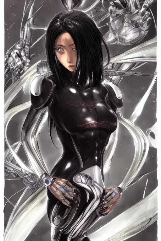 Image similar to portrait of Alita by Yukito Kishiro, biomechanical, hyper detailled, trending on artstation