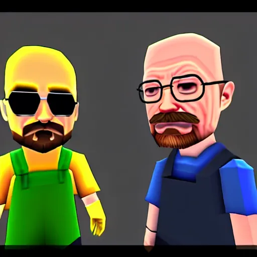 Image similar to jesse pinkman and walter white making meth minigame, nintendo 6 4 screenshot, low poly, aliased