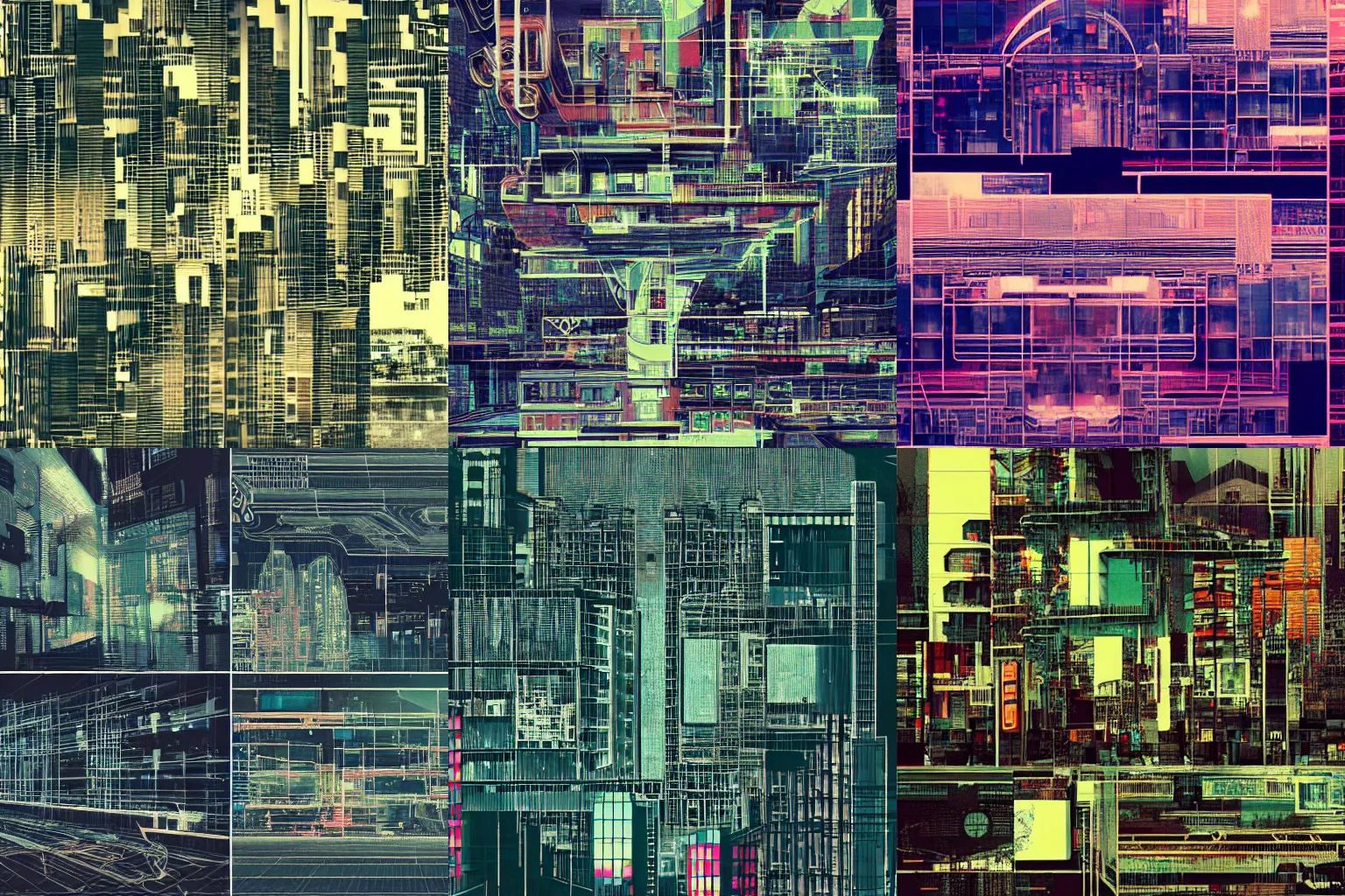 Prompt: architecture collage by atelier olschinsky, cyberpunk,( city map), x-ray photography