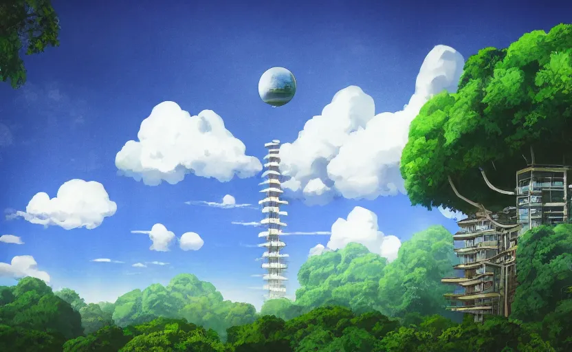 city in the sky ， miyazaki style, Stable Diffusion