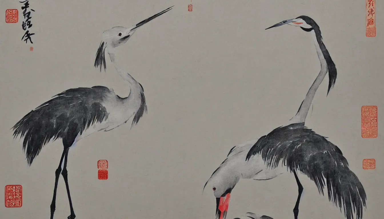 Image similar to traditional chinese painting of a crane