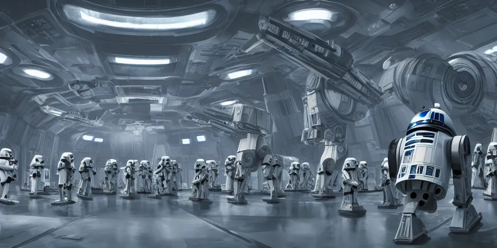 Prompt: a huge star wars droid factory, art, high detail, high definition, 8k,