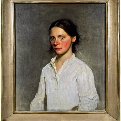 Prompt: discovered portrait painting of young helga by andrew wyeth, part of the brandywine river museum of art collection