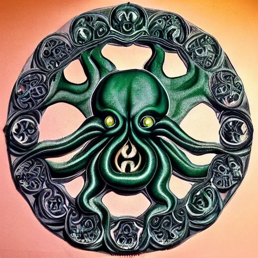 Prompt: real life cthulhu face mandala photo with tentacles and suckers professional photography intricate lightning - n 4