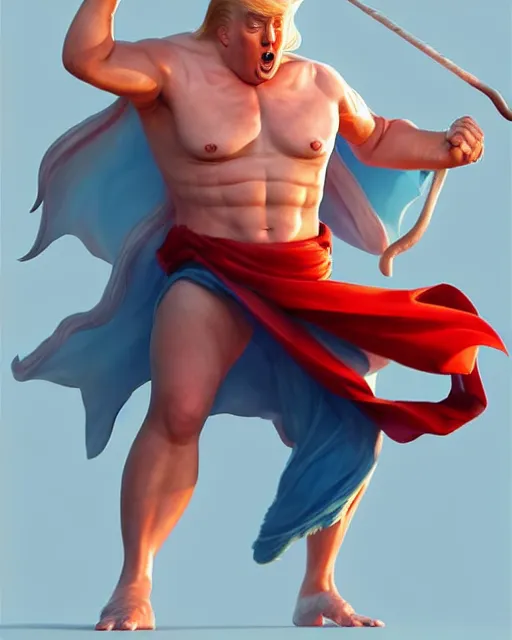 Image similar to character concept art of donald trump as poseidon in a dynamic pose | cute - fine face, pretty face, realistic shaded perfect face, fine details by stanley artgerm lau, wlop, rossdraws, james jean, andrei riabovitchev, marc simonetti, and sakimichan, tranding on artstation