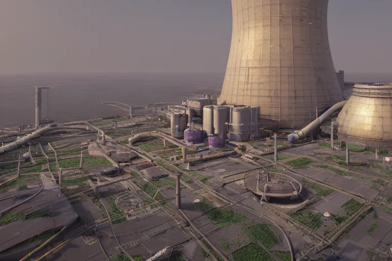 Image similar to nuclear power plant, colorful, sci-fi, utopia, octane render, substance painter, zbrush. Trending on artstation. 8K. Highly detailed.