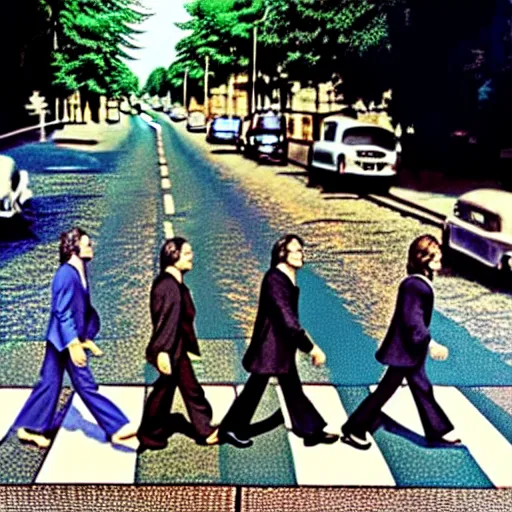 Image similar to abbey road with the three stooges instead of the beatles,