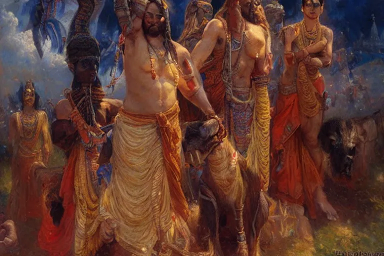 Prompt: hinduism, painting by gaston bussiere, greg rutkowski, jean giraud, tom of finland