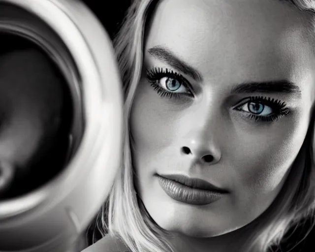 Image similar to a photo of margot robbie sitting on a flying plane, hyper realistic face, beautiful eyes, cinematic, long shot, hyper detailed, 8 5 mm photograph, 8 k resolution, film still, sharp lens, wide lens