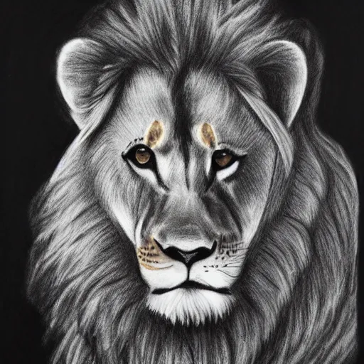 Image similar to charcoal drawing of a majestic lion