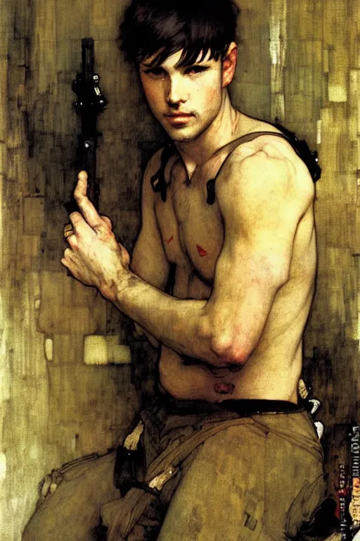 Image similar to attractive male, painting by john william waterhouse, yoji shinkawa, carl larsson