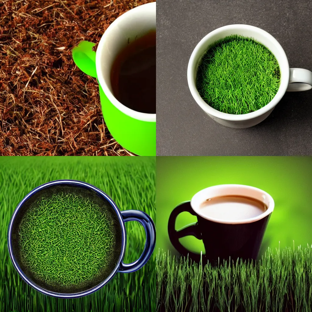 Prompt: there is some grass in a mug