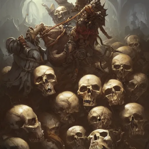 Image similar to a pile of skulls, by justin gerard and greg rutkowski, digital art, realistic painting, dnd, character design, trending on artstation