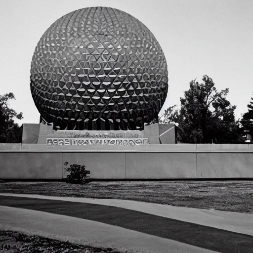 Image similar to epcot center as a wasteland, frank lloyd wright