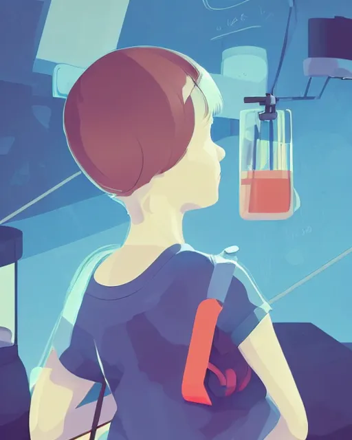 Image similar to a little girl is doing a science experiment. clean cel shaded vector art. minimalist illustration art by lois van baarle, artgerm, helen huang by makoto shinkai and ilya kuvshinov, rossdraws