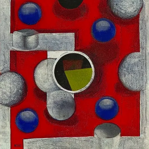 Prompt: chrome spheres on a red cube by max ernst