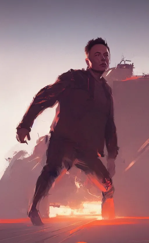 Prompt: Elon Musk, long shadow, warm colors, by Greg Rutkowski, artstation