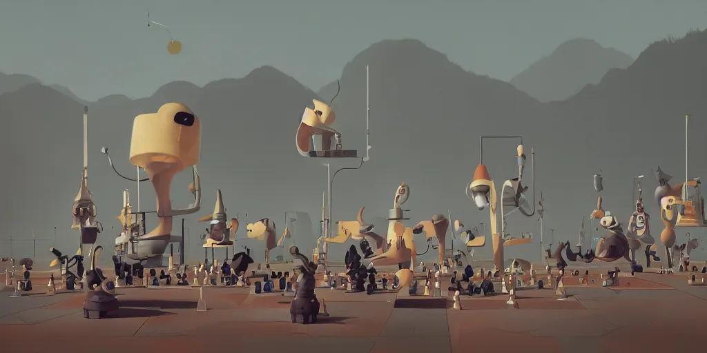 Image similar to Chess tournament by Goro Fujita and Simon Stalenhag , 8k, trending on artstation, hyper detailed, cinematic