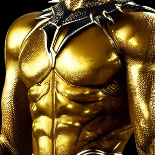 Image similar to a close up shot of a golden statue of black panther, detailed, 8K, epic,