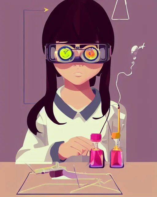 Image similar to a little girl is doing a science experiment. clean cel shaded vector art. minimalist illustration art by lois van baarle, artgerm, helen huang by makoto shinkai and ilya kuvshinov, rossdraws