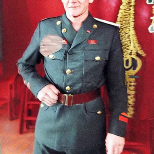 Image similar to Gordon Ramsay as a officer in the Soviet Army during WW2, colorized grainy photo