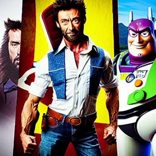 Prompt: Hugh Jackman stars in the action road-trip comedy, Wolverine Ate, from Toy Story, Woody\'s Homework.