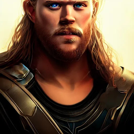 Image similar to Thor, portrait, 4k, artstation, cgsociety, award-winning, masterpiece, stunning, beautiful, glorious, powerful, fantasy art