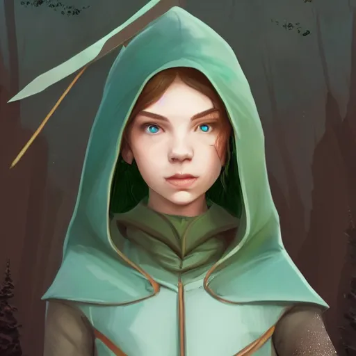 Image similar to Portrait of Anya Taylor-Joy as an elf ranger, pale green hooded cloak, lord of the rings, mattepainting concept Blizzard pixar maya engine on stylized background splash comics global illumination lighting artstation lois van baarle, ilya kuvshinov, rossdraws