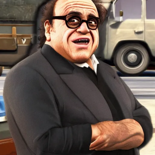 Prompt: Danny DeVito in a GTA loading screen