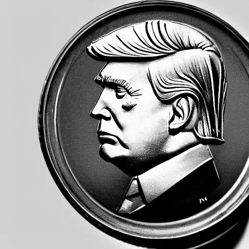 Image similar to Donald Trumps profile on a silver coin, photorealistic