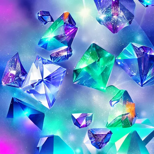 Prompt: an image of a diamond, transparent crystals, gems, cubic minerals, cubic crystals, colorful crystals, 8k, 4, trending on artstation, Thomas Kinkade