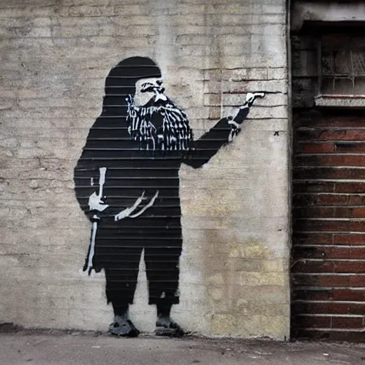 Prompt: banksy, georgian bearded king graffiti, real life, sharp focus