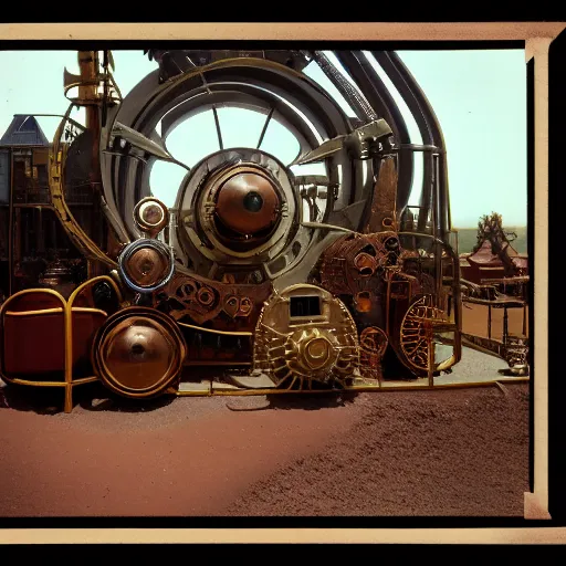 Prompt: steam punk machinery terraforming mars, kodachrome, in style of Addy Campbell, 35mm, graflex, color film photography,