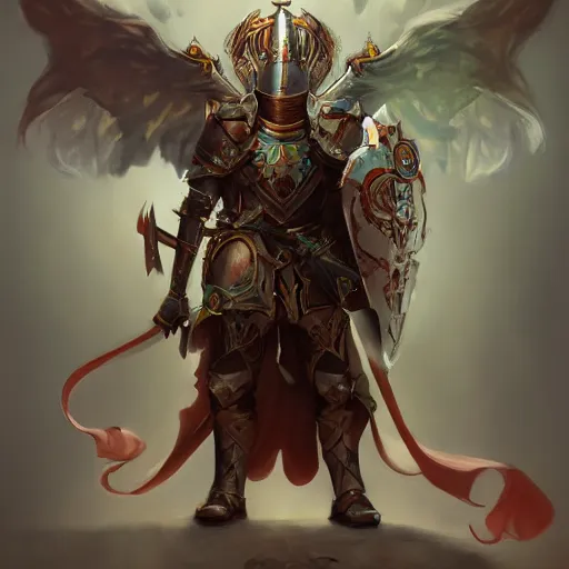 Image similar to a beautiful 3d render of a knight in ornate seraphim armor by peter mohrbacher, trending on artstation, octane render