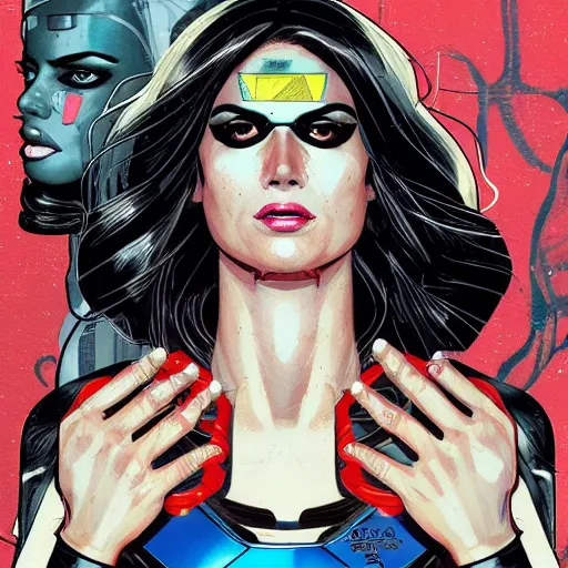 Image similar to portrait of a female android, by MARVEL comics and Sandra Chevrier