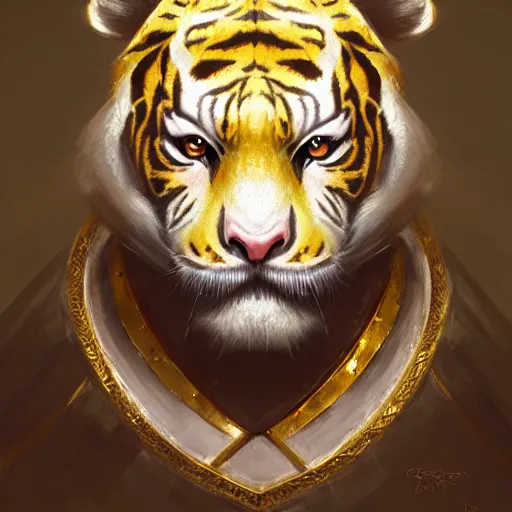 Image similar to a aesthetic award winning commission portrait of an albino tiger wearing golden victorian armour,digital art,art by greg rutkowski,character design by charles bowater,ross tran,photorealistic,detailed face,high quality,deviantart,artstation,characzer concept