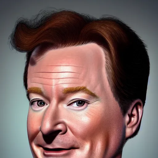 Image similar to photo portrait of the lovechild of conan o'brien, stephen colbert, jimmy kimmel, jimmy fallon, and seth meyers, realistic, hyperrealistic, 8 k resolution, hd quality, very detailed, highly detailed, intricate details, real life, real world, trending on artstation, digital art, really realistic, very realistic, headshot, head in frame, photograph, portrait