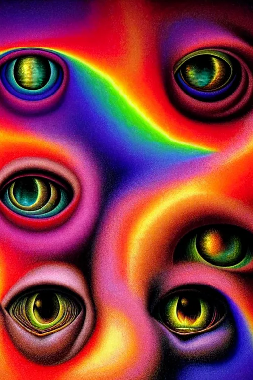 Image similar to hyperrealistic abstract close-up Renaissance psychedelic!! celestial happy! pure creature!! peaceful! kind spirit of nature! beautiful fractal!! eyes! highly detailed concept art eric zener elson peter cinematic hard rainbow lighting high angle hd 8k sharp shallow depth of field endless, inspired by Zdzisław Beksiński Salvador Dali