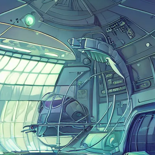 Image similar to a beautiful chrysalis inside a space station, sci-fi illustration