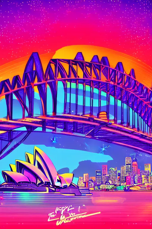 Prompt: sydney new year's eve, epic retrowave art, trending on art station