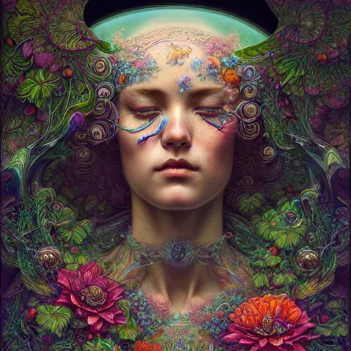 Image similar to hyper detailed masterpiece, floral pattern, jean giraud, single tear, digital art painting, matte painting, beautiful, psychedelic, artgerm, donato giancola, tom bagshaw