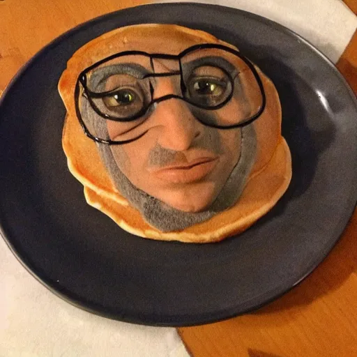 Prompt: i can barely make it out but it almost looks like jeff goldblum in that pancake