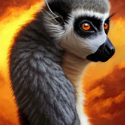 Image similar to male lemur in knight armor, sun in the background, intricate, elegant, fantasy, highly detailed, digital painting, artstation, concept art, smooth, sharp focus, illustration, art by artgerm