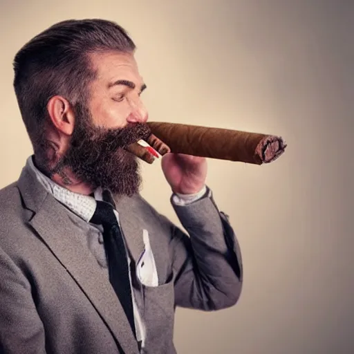 Prompt: a man with a beard smoking a cigar, highly realistic, very realistic, realistic face, photorealistic