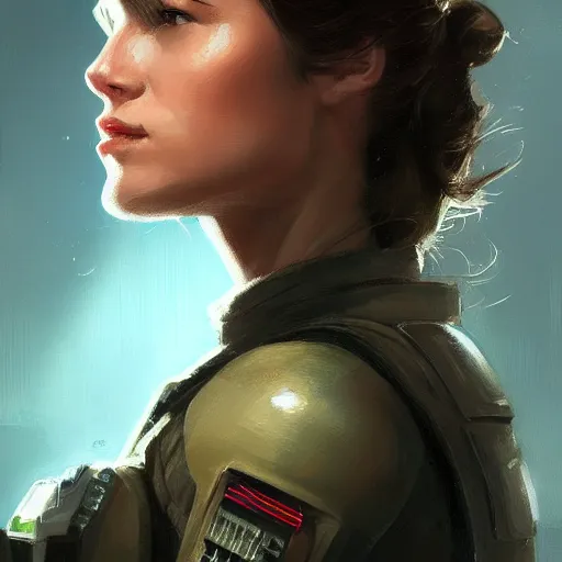 Image similar to portrait of a young woman by greg rutkowski, jaina solo, wearing the tactical gear of the galactic alliance, star wars expanded universe, she is about 1 6 years old, highly detailed portrait, digital painting, artstation, concept art, smooth, sharp foccus ilustration, artstation hq