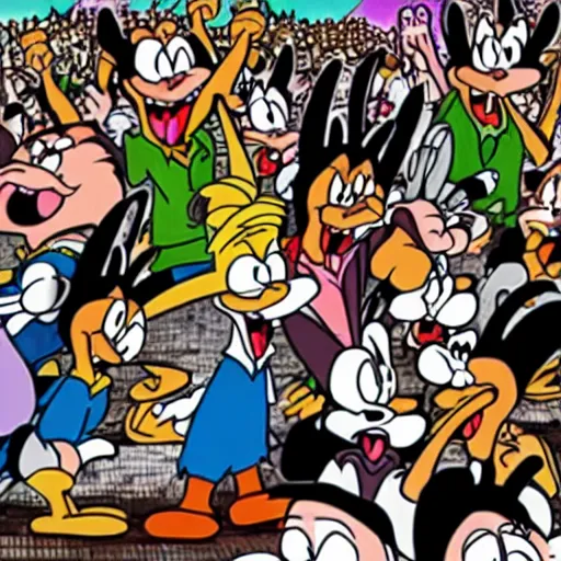 Image similar to looney toons in a mosh pit