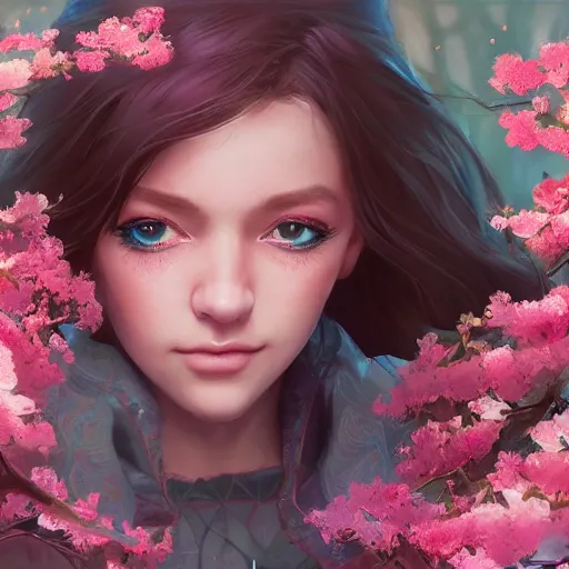 Image similar to dnd magical cape made out of blossoms, blossoming cape item featurette. digital painting, realistic shaded, realistic shaded lighting, fan art, pixiv, by ilya kuvshinov, child hybrid, realistic face and body hybrid, by magali villeneuve, artstation, by jeremy lipkin and by michael garmash and by rob rey.