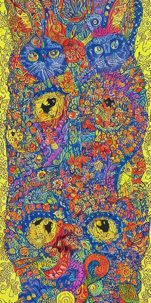 Prompt: mikky ekko in the style of louis wain. vivid color. ultra detail.